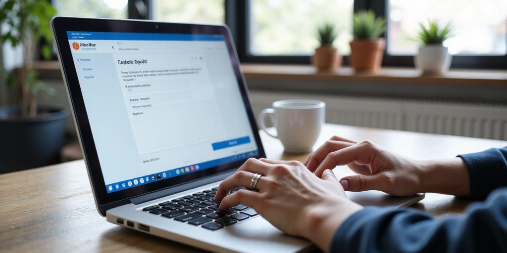 Persona escribiendo en un formulario de contacto digital con un teclado y pantalla