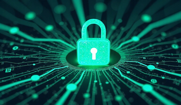 Ilustración de seguridad de datos con un candado y datos digitales